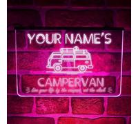 Personalised Campervan Neon LED Sign - Custom Road Trip Light for Windscreen or Dashboard | Vanlife Camper Interior Decoration | Unique Gift for Travel Lovers & RV Owners (USB Powered) (Pink)