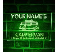 Personalised Campervan Neon LED Sign - Custom Road Trip Light for Windscreen or Dashboard | Vanlife Camper Interior Decoration | Unique Gift for Travel Lovers & RV Owners (USB Powered) (Green)