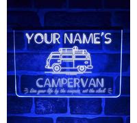 Personalised Campervan Neon LED Sign - Custom Road Trip Light for Windscreen or Dashboard | Vanlife Camper Interior Decoration | Unique Gift for Travel Lovers & RV Owners (USB Powered) (Blue)