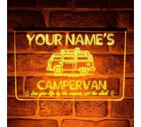 Personalised Campervan Neon LED Sign - Custom Road Trip Light for Windscreen or Dashboard | Vanlife Camper Interior Decoration | Unique Gift for Travel Lovers & RV Owners (USB Powered) (Yellow)