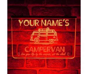 Personalised Campervan Neon LED Sign - Custom Road Trip Light for Windscreen or Dashboard | Vanlife Camper Interior Decoration | Unique Gift for Travel Lovers & RV Owners (USB Powered) (Red)