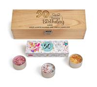 Personalised Candle Set, Birthday Gift, 3 Crystal Candles Scented in Engraved Wooden Box Bespoke Present 50th