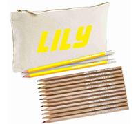 Personalised Canvas Pencil Case with 12 Colouring Pencils and 2 HB Pencils with Erasers - Printed in UK by 'That's My Pencil' (Canvas Case with Yellow Pencils)