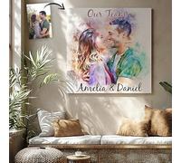 Personalised Canvas WATERCOLOUR Prints with Your Photos and Text, Framed Custom Canvas Prints, Personalised Photo and Text into Stunning Painting Art with Your Design (Watercolour Painting, 40x40 cm)