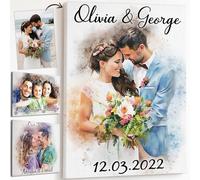 Personalised Canvas WATERCOLOUR Prints with Your Photos and Text, Framed Custom Canvas Prints, Personalised Photo and Text into Stunning Painting Art with Your Design (Watercolour Painting, 30x20 cm)