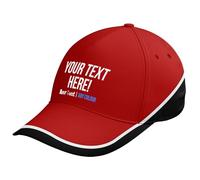 Personalised Cap with Custom Text and Image Sports Hat Multi Colours Teamwear Supporter Cap, One Size, Red/Black
