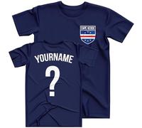 Personalised Cape Verde Kids T Shirt Custom Name and Number Football Africa Badge Nation Supporters Soccer Boy Girl Tee, 9-11 Years, Navy