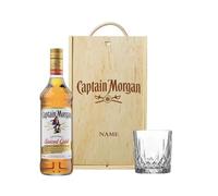 Personalised Captain Morgan Spiced Rum Gift Set 70cl 35% ABV with Spirit Glass in Engraved Wooden Box - Custom Rum Gift for Men Birthday Fathers Day UK