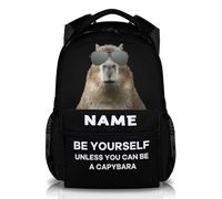 Personalised Capybara Backpack for Boys & Girls - Large Capacity Black Rucksack, Custom Name Funny Bookbag for Teens Women Men, Lightweight Black Backpack for School & Work