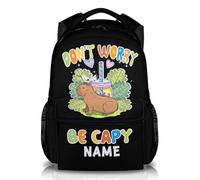Personalised Capybara Backpack for Boys & Girls - Large Capacity Black Rucksack, Custom Name Funny Bookbag for Teens Women Men, Lightweight Black Backpack for School & Work