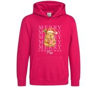 Personalised Capybara Girls Christmas Hoodie - Pink Girly Merry Christmas Hooded Top for Daughter - Custom Name Festive Wildlife Animal Design - Xmas Kids Gift, 9-11 Years, Bright Pink