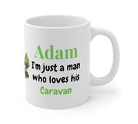 Personalised Caravan Lover Ceramic Coffee Mug, White, Novelty Gift, Custom Name Design