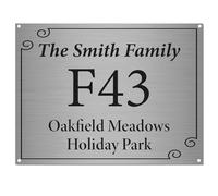 Personalised Caravan Plot Sign | A5 Brushed Silver Aluminium Plaque | Custom Name, Pitch Number & Park Name | Outdoor Durable Sign with Screw Holes