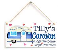 Personalised Caravan Sign - Dogs Welcome People Tolerated - Cute Caravan & Bunting Gift Sign/Plaque