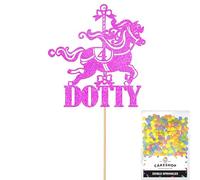 Personalised Carousel Merry-Go-Round Horse Riding Cake Topper- Pink Custom Age & Name Glitter Cake Decoration and Sprinkles - Happy Birthday Decorations - Personalised Toppers for Cakes by Cakeshop