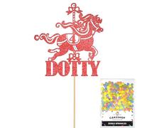 Personalised Carousel Merry-Go-Round Horse Riding Cake Topper- Red Custom Age & Name Glitter Cake Decoration and Sprinkles - Happy Birthday Decorations - Personalised Toppers for Cakes by Cakeshop