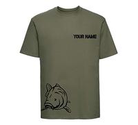 Personalised Carp Hunter T-Shirt Your Custom Name Carp Hunting Fisherman Father's Day Vintage Retro Birthday Gift Unisex Tee Top (Olive, 9 Years)