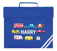 Personalised Cars Book Bag for Boys Watercolour Vehicles Return to School Nursery Kids Bag, One Size, Royal