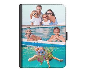 Personalised Case For Amazon and Kindle Tablets, Fire HD 7, 8, 10, Paperwhite, Universal Case, Customise with Photo Collage, Leather Side Flip Folio Cover with 360 Swivel Feature - Three Image
