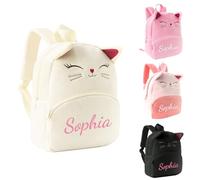 Personalised Cat Backpack for Kids with Custom Name, Cute Mini Rucksack for Boys & Girls, Lightweight Toddler Bag for Nursery, Preschool, Kindergarten, School or Travel Use (White)