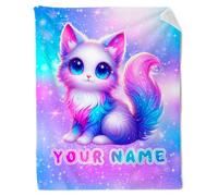 Personalised Cat Blanket for Girls - Custom Name Plush Fleece Throw, Soft Anti-Pill Fabric for Couch, Bed & Sofa Gifts for Cat Lovers