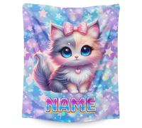 Personalised Cat Blanket for Girls - Custom Name Soft Fleece Throw, Cute Kitty Flannel Gift for Bed, Sofa or Travel