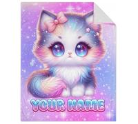 Personalised Cat Blanket for Kids - Custom Name Flannel Throw - Soft Cozy Blanket in 4 Sizes for Cat Lovers, Toddlers & Children