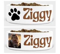 Personalised Cat Bowl - Custom Pet Name, Photo & Colour Options - Ceramic Food/Water Dish - Multiple Fonts & Layouts