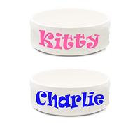 Personalised Cat Bowl water/food pet name ceramic dish rabbit small dog Pink Blue or black text