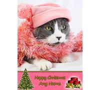 Personalised Cat Christmas Card (Happy Christmas, Any Name) - Custom Xmas Card for Him or Her Male Female Kids Boys Girls