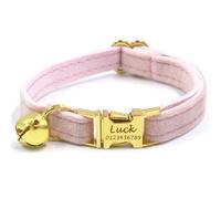 Personalised Cat Collar Velvet Cat Collar with Bow and Bell Laser Engraving Individually Adjustable (Pink)