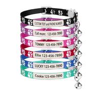 Personalised Cat Collar with Bell, Custom UV-Printed Name & Phone Number, Adjustable Safety Cat Collar with Quick-Release Buckle (7.8"-11.3", Paw)