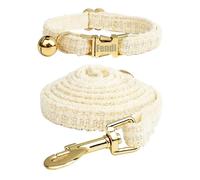 Personalised Cat Collar with Bell & Matching Leash, Engraved Name & Phone Number, Adjustable Soft Collar For Cats, Kittens and Puppies(White)
