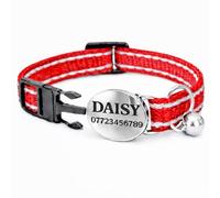 Personalised Cat Collar with Bell | Reflective Custom Cat Collar with Name ID Tag | Safety Breakaway Adult or Kitten Collar | Multiple Colours (Red)