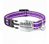 Personalised Cat Collar with Bell | Reflective Custom Cat Collar with Name ID Tag | Safety Breakaway Adult or Kitten Collar | Multiple Colours (Dark Purple)