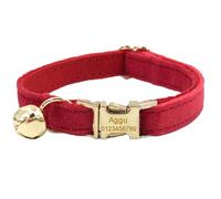 Personalised Cat Collar with Name Plate, Adjustable Velvet Cat Collar with Bell, Pet Collar with Name, Phone Number, Engraved ID Tags (Red)