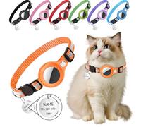 Personalised Cat Collar with Tracker & Name Tag & Refleective Strip, Kitten Collar with Custom Pattern (Orange)