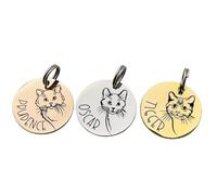 Personalised Cat ID Tag Stainless Steel - Engraved Cat Name & Contact Details - Cute Cat Face Design - Custom Cat Collar Tag in Silver, Gold or Rose Gold