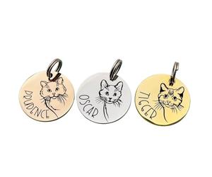 Personalised Cat ID Tag Stainless Steel - Engraved Cat Name & Contact Details - Cute Cat Face Design - Custom Cat Collar Tag in Silver, Gold or Rose Gold