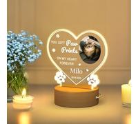 Personalised Cat Memorial Night Light - Custom LED Pet Remembrance Lamp with Engraved Name & Photo - Heart-Shaped Acrylic Plaque with Wooden Base - Pet Loss Sympathy Gift for Cat Lovers