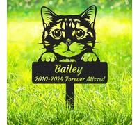 Personalised Cat Memorial Stake Grave Marker, Custom Cats Memorial Grave Marker for Cemetery Garden Lawn, Personalized Cat Metal Yard Garden Ornament Outdoor Decorative Silhouette Statue