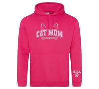 Personalised Cat Mum Hoodie Puff Print Design with Cats Name on Sleeve for Women Ladies