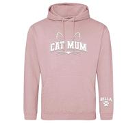 Personalised Cat Mum Hoodie Puff Print Design with Cats Name on Sleeve for Women Ladies