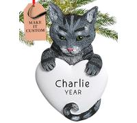 Personalised Cat Ornament 2025 - Fast & Free 24h Customisation - Pet Christmas Ornaments for Tree - Custom Gift Wrapped Grey Tabby with Heart Keepsake for Pet-Owners
