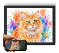 Personalised Cat Portrait from Your Photo Landscape Poster with or without Frame on Canvas Plexiglas Picture Animal Wall Decoration Original Gift Cat Lover Cat (Colour Bursts)