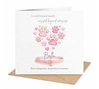 Personalised Cat Sympathy Card - Pet Loss Memorial Card - Loved Beyond Words - Remembrance Card for Loss of Cat - Paw Print Bereavement Keepsake UK (Pink)