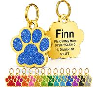 Personalised Cat Tags, Dog Tags for Pets UK Prime, Deep Engraved Pet ID Tags for Dogs & Cats, Glitter Paw Print Stainless Steel Cat Name Tag, Doggy Cat Kitten Kitty Puppy Tag (Dark Blue Paw-Gold, S)