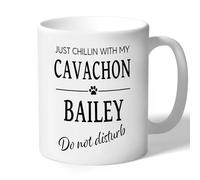 Personalised Cavachon Mug Just Chillin with My Custom Dog Name Gift for Owner Ceramic Cup 10oz/300ml