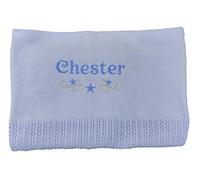 Personalised Cellular Baby Blanket 100% Cotton 110 cms by 75 cms (Blue- Star Design)