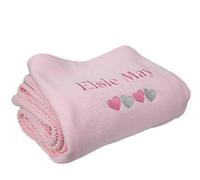 Personalised Cellular Baby Blanket 100% Cotton 110 cms by 75 cms (Pink- Heart Design)